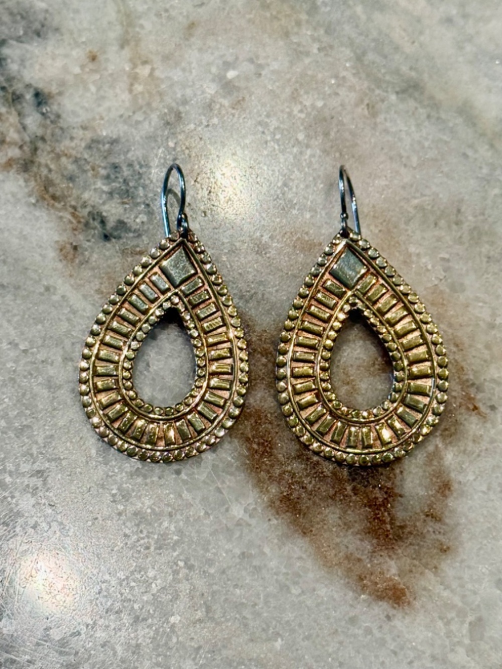 Anna Beck Classic Medium Open Teardrop French Wire Earrings Silver + Gold Plated